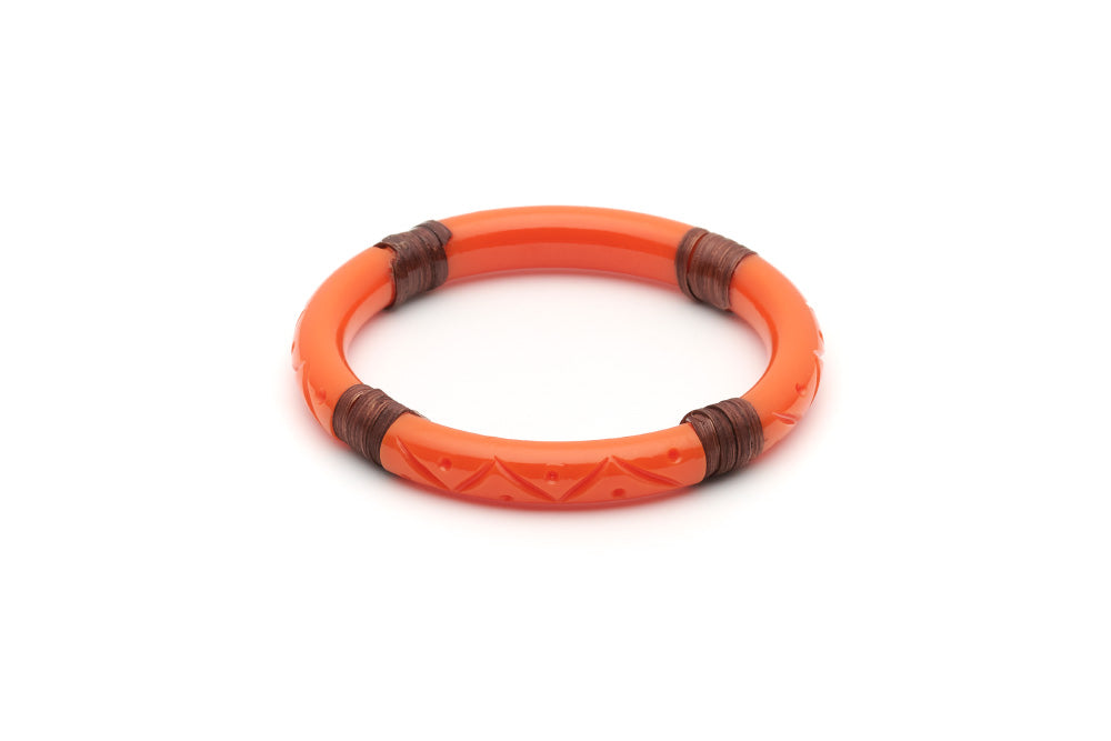 Splendette vintage inspired 1940s 1950s tropical style carved orange fakelite Narrow Tangerine Mid Cane Bangle in Classic size