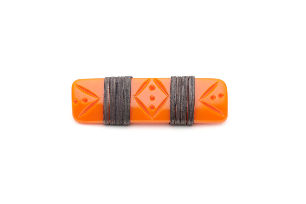 Splendette vintage inspired 1940s 1950s tropical style carved orange fakelite Tangerine Dark Cane Hair Barrette