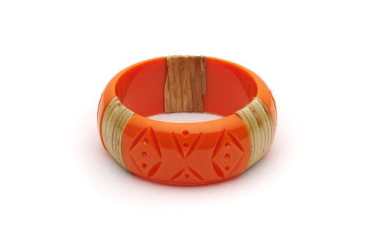 Splendette vintage inspired 1940s 1950s tropical style carved orange fakelite Wide Tangerine Light Cane Bangle in Classic size