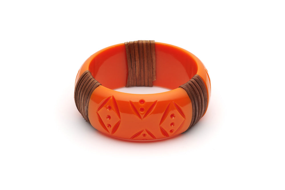 Splendette vintage inspired 1940s 1950s tropical style carved orange fakelite Wide Tangerine Mid Cane Bangle in Classic size