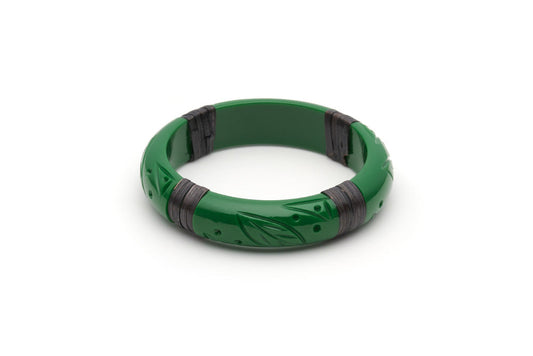 Splendette vintage inspired 1940s 1950s Bakelite style carved green fakelite Midi Parakeet Dark Cane Bangle in Classic size