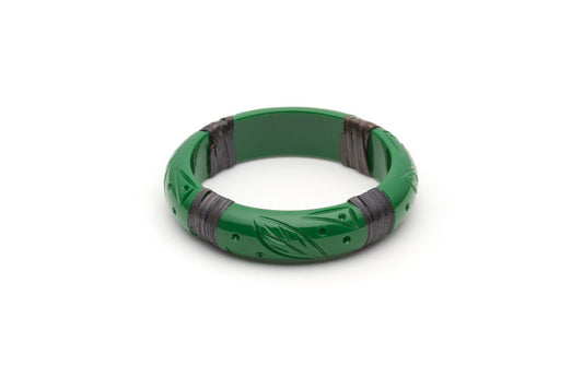 Splendette vintage inspired 1940s 1950s Bakelite style carved green fakelite Midi Parakeet Dark Cane Bangle in smaller Maiden size