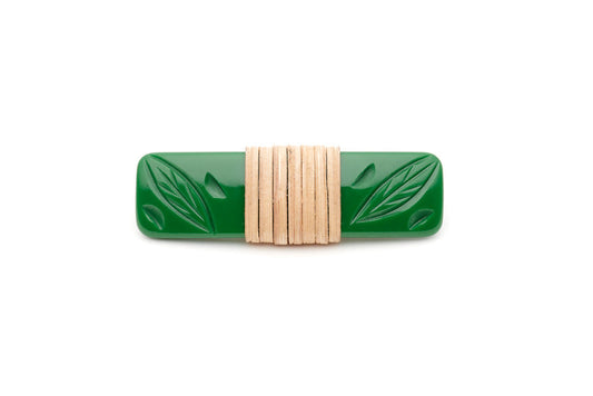 Splendette vintage inspired 1940s 1950s Bakelite style carved green fakelite Parakeet Light Cane Hair Barrette