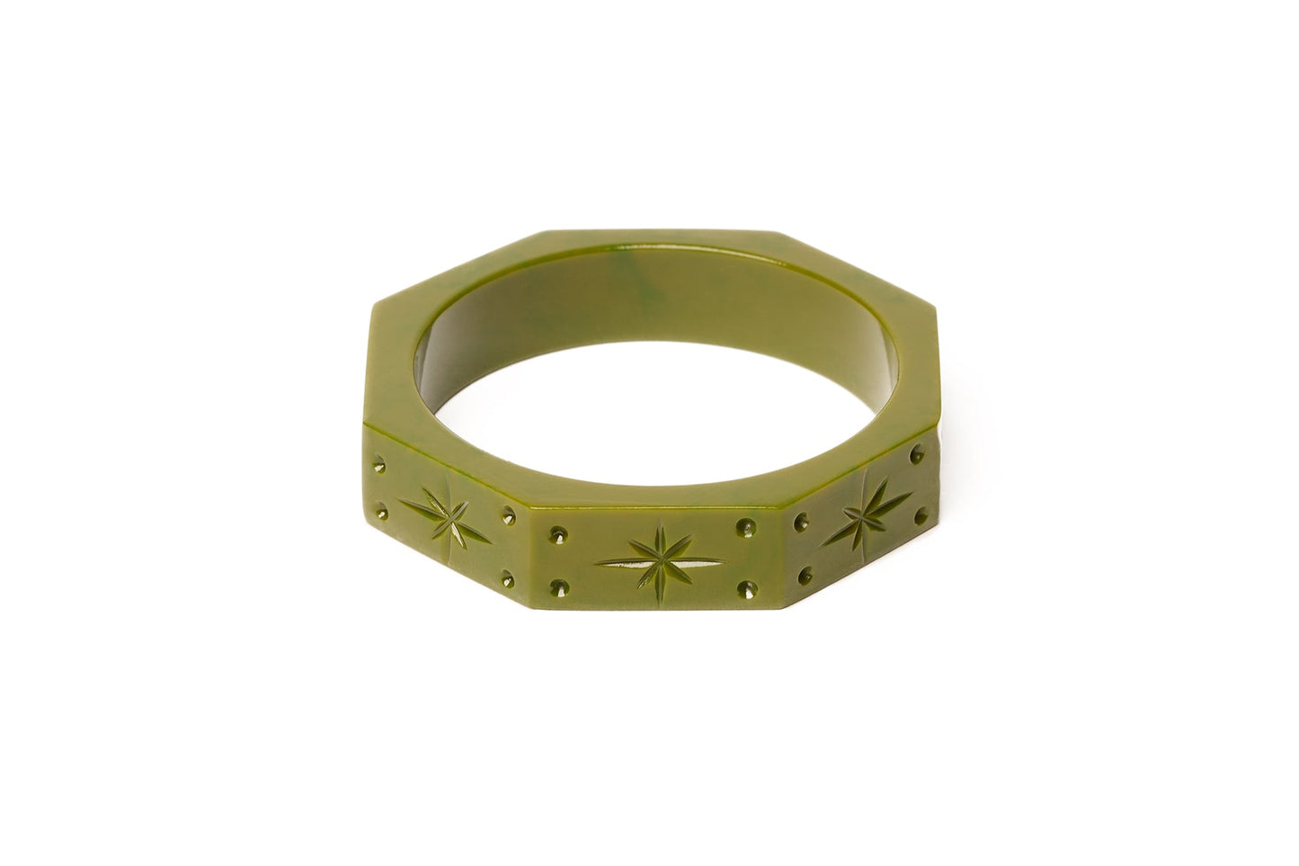 Splendette vintage inspired retro style green fakelite Midi Khaki Bangle