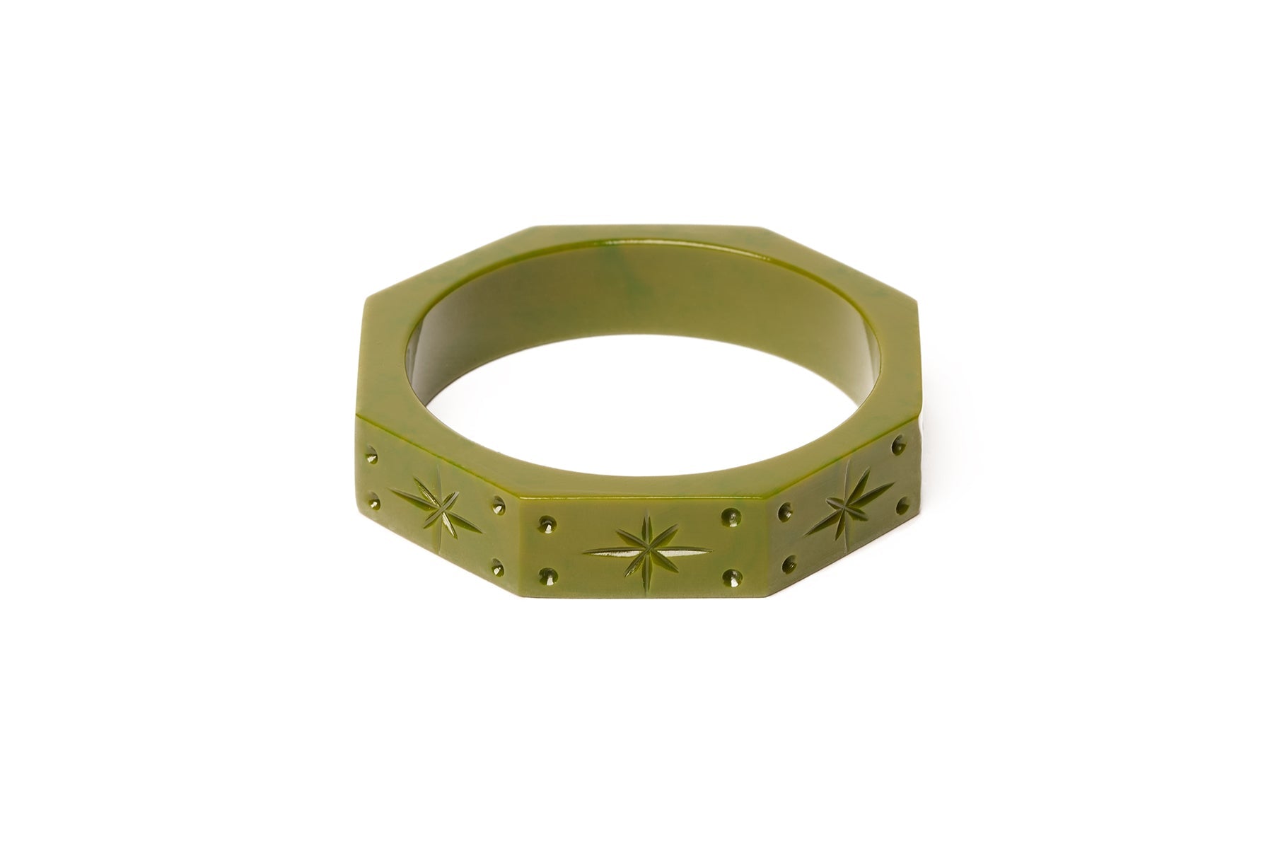 Splendette vintage inspired retro style green fakelite Midi Khaki Bangle