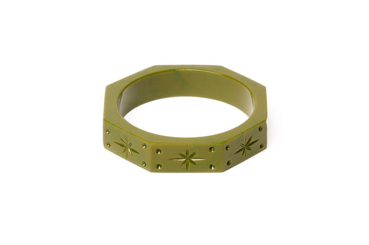 Splendette vintage inspired retro style green fakelite Midi Khaki Bangle