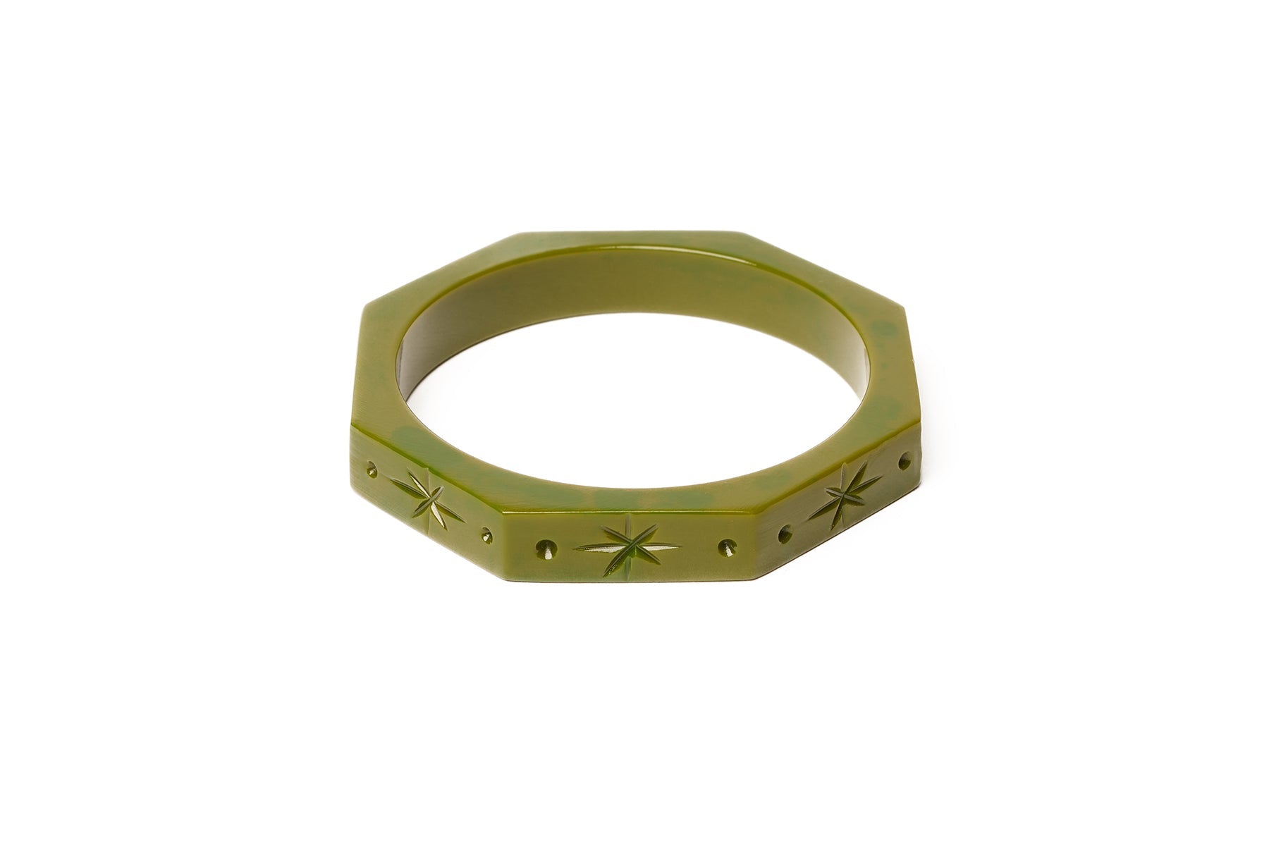 Splendette vintage inspired retro style green fakelite Narrow Khaki Bangle