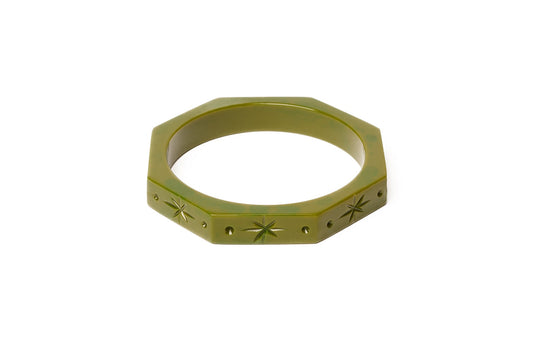 Splendette vintage inspired retro style green fakelite Narrow Khaki Bangle