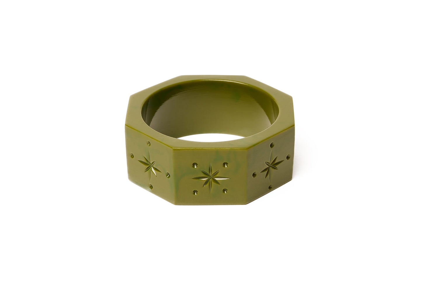Splendette vintage inspired retro style green fakelite Wide Khaki Bangle