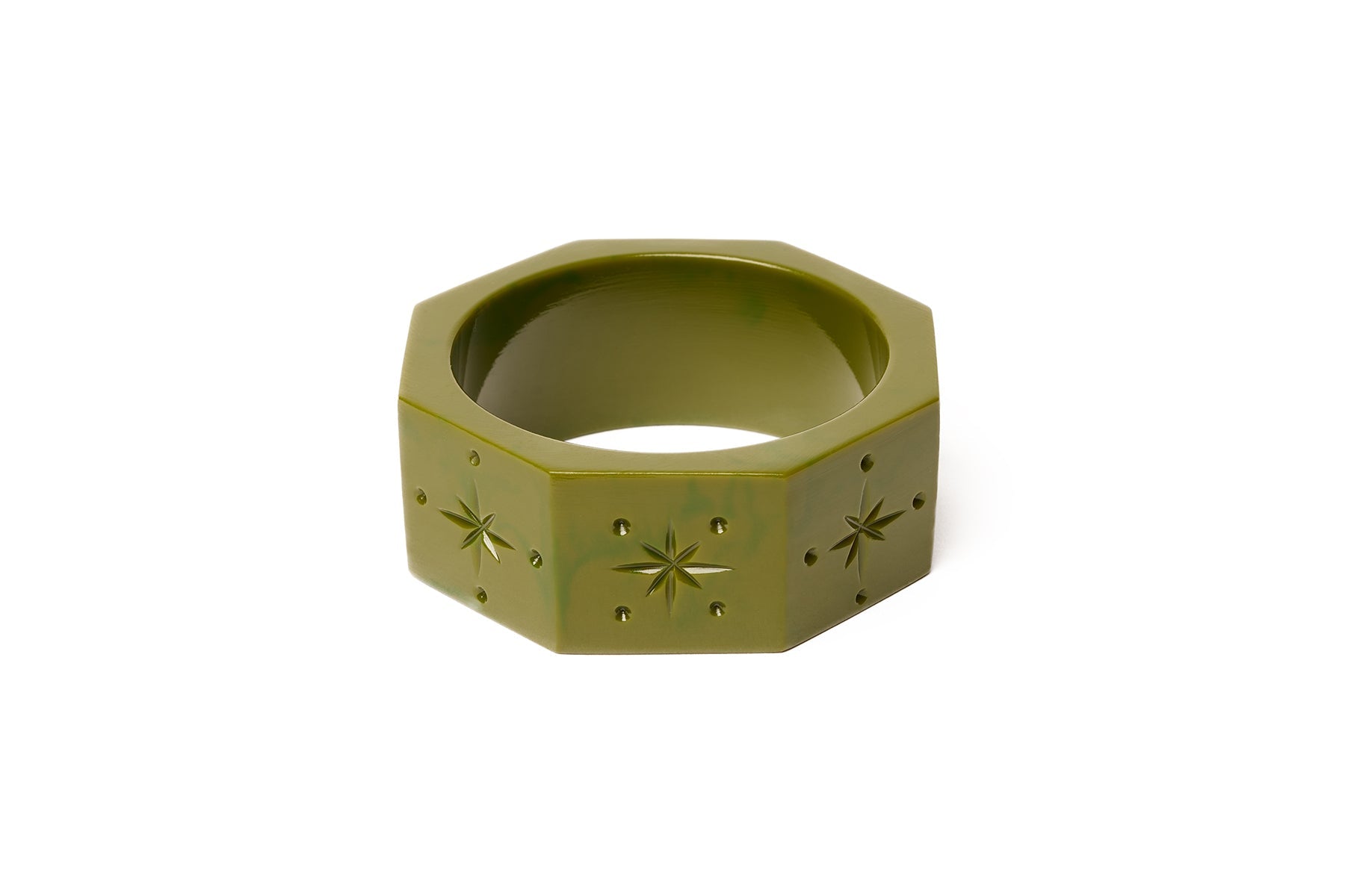Splendette vintage inspired retro style green fakelite Wide Khaki Bangle