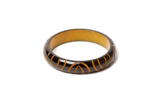 Splendette vintage inspired 1930s style carved yellow Midi Black Sand Bangle