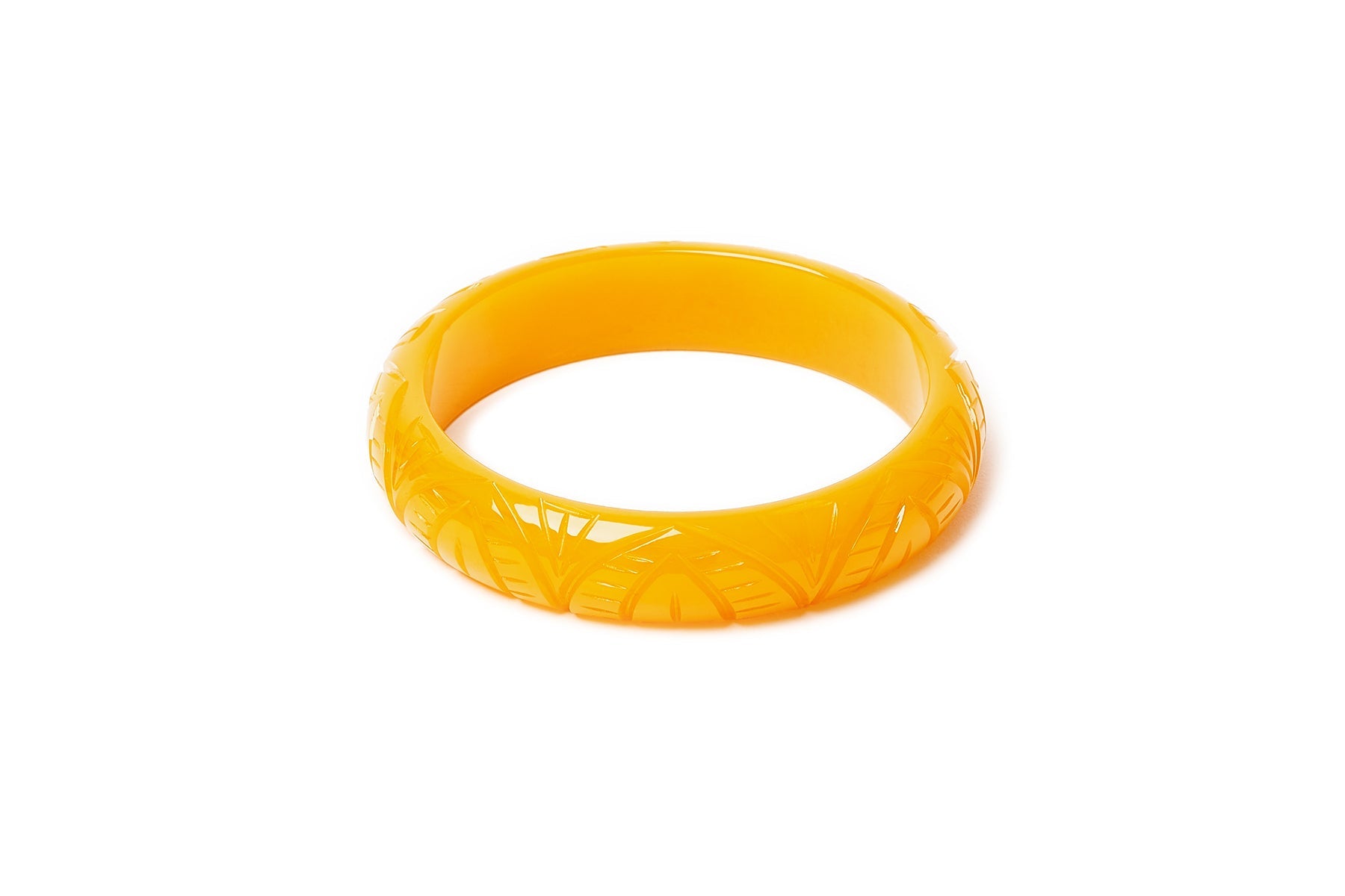 Splendette vintage inspired 1930s style carved yellow Midi Sand Fakelite Bangle
