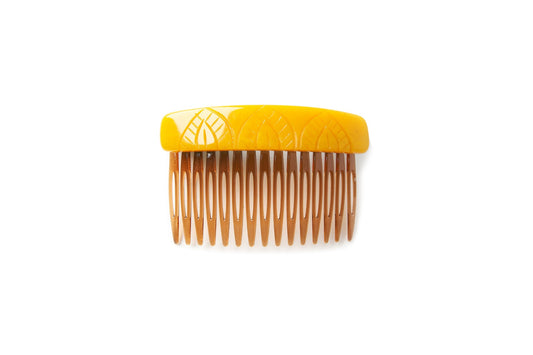 Splendette vintage inspired 1930s style carved yellow Sand Fakelite Hair Comb