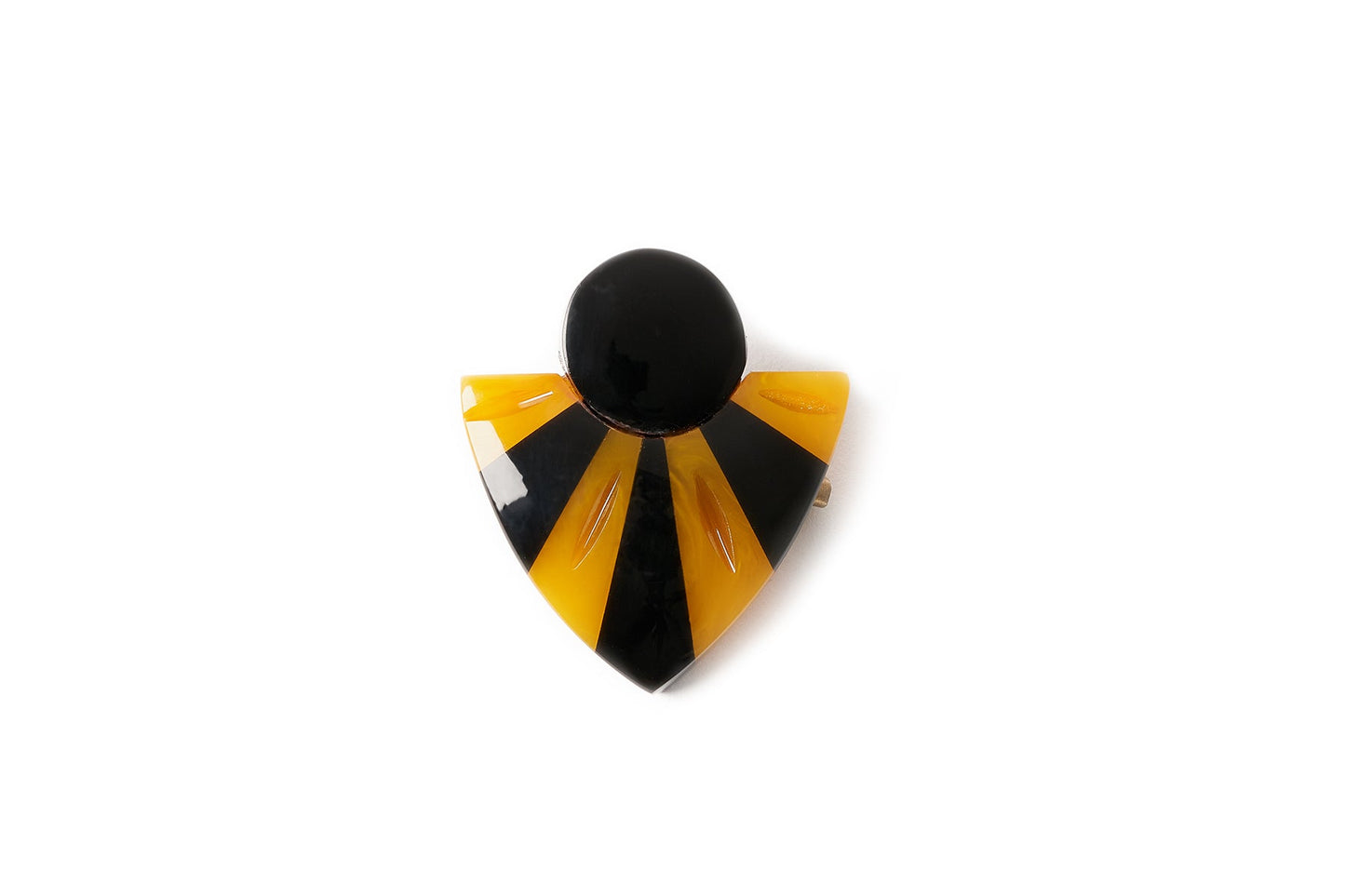 Splendette vintage inspired 1930s style carved yellow and black Sand Fakelite Brooch