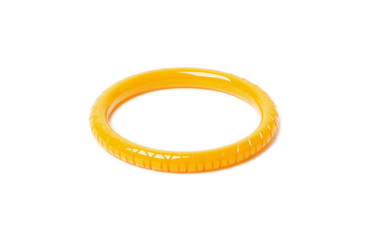 Splendette vintage inspired 1930s style carved yellow large size Narrow Sand Fakelite Maiden Bangle