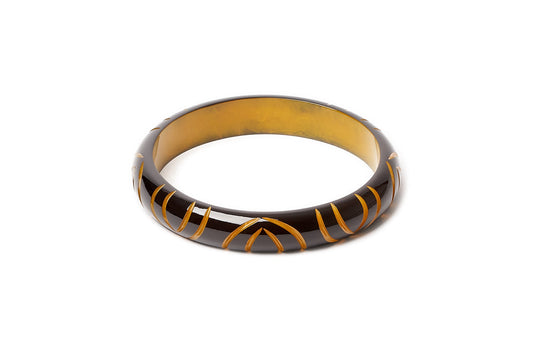 Splendette vintage inspired 1930s style carved yellow large size Midi Black Sand Duchess Bangle