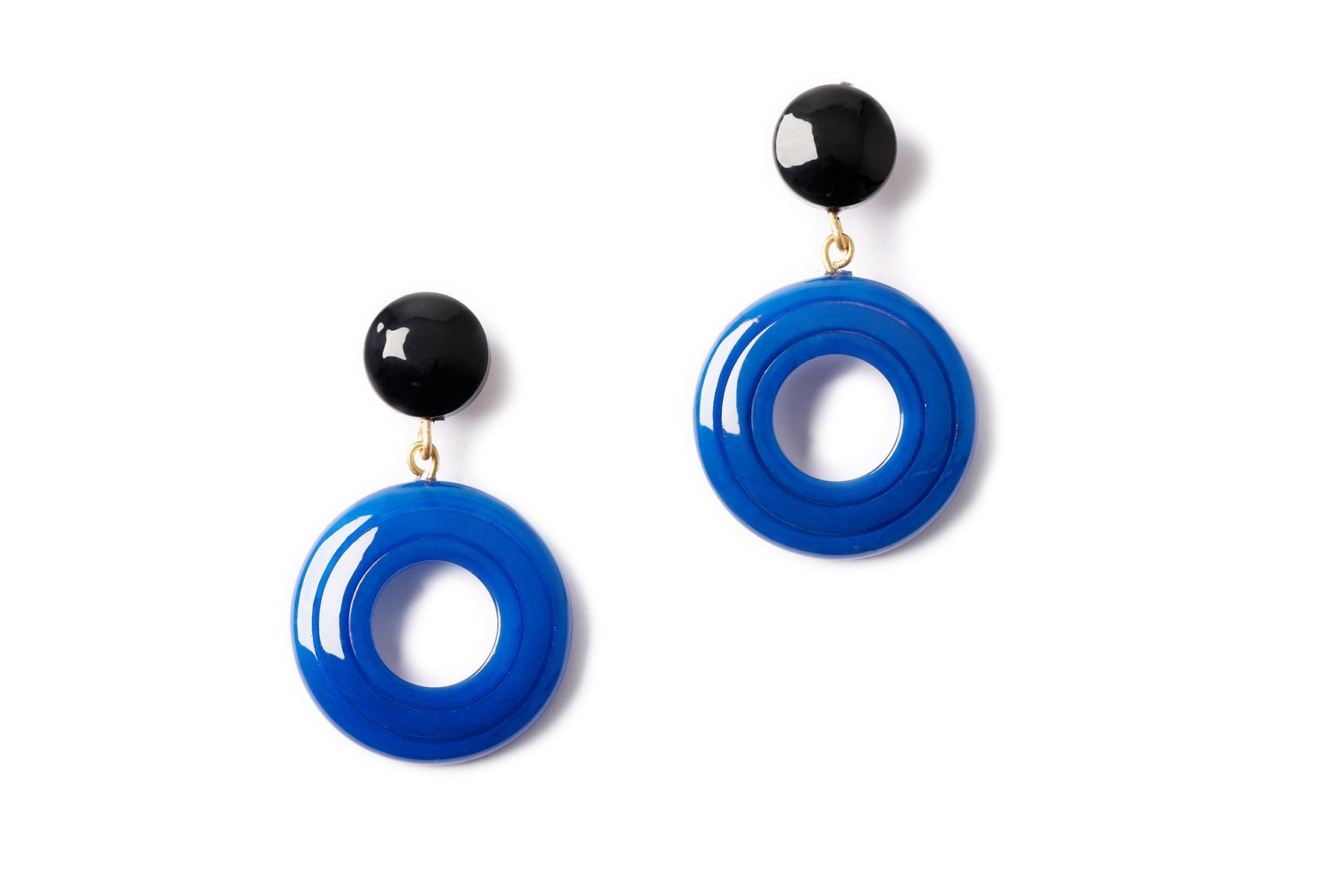 Splendette vintage inspired 1940s style carved Bristol Blue Fakelite Drop Earrings
