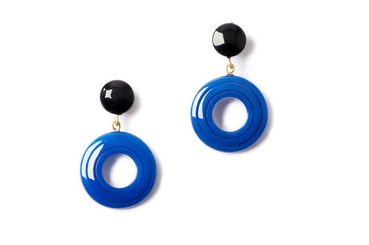 Splendette vintage inspired 1940s style carved Bristol Blue Fakelite Drop Earrings