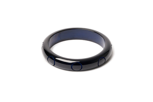 Splendette vintage inspired 1940s style carved fakelite Midi Black Bristol Blue Bangle 