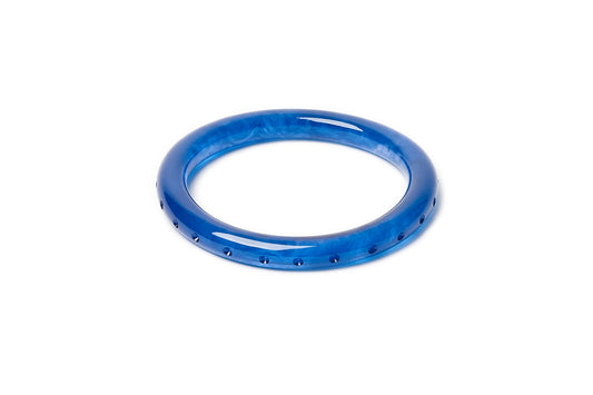 Splendette vintage inspired 1940s style carved Narrow Bristol Blue Fakelite Bangle