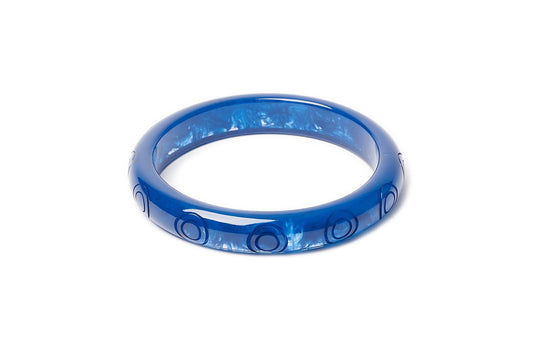 Splendette vintage inspired 1940s style carved large size Midi Bristol Blue Fakelite Duchess Bangle 