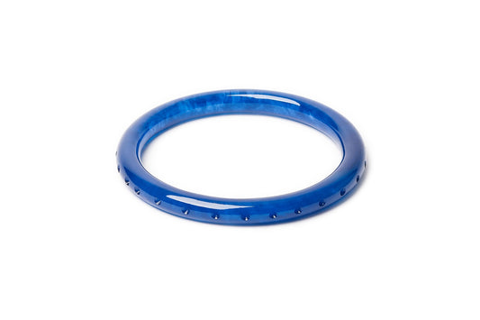 Splendette vintage inspired 1940s style carved large size Narrow Bristol Blue Fakelite Duchess Bangle