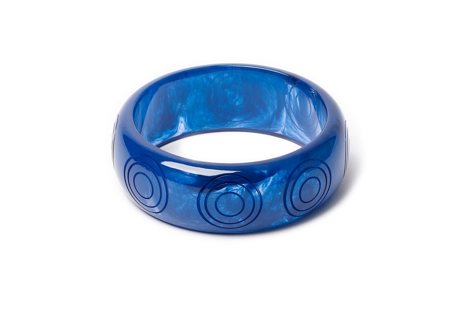 Splendette vintage inspired 1940s style carved large size Wide Bristol Blue Fakelite Duchess Bangle