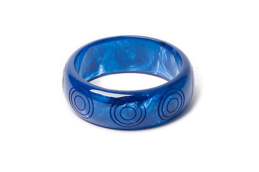Splendette vintage inspired 1940s style carved large size Wide Bristol Blue Fakelite Duchess Bangle