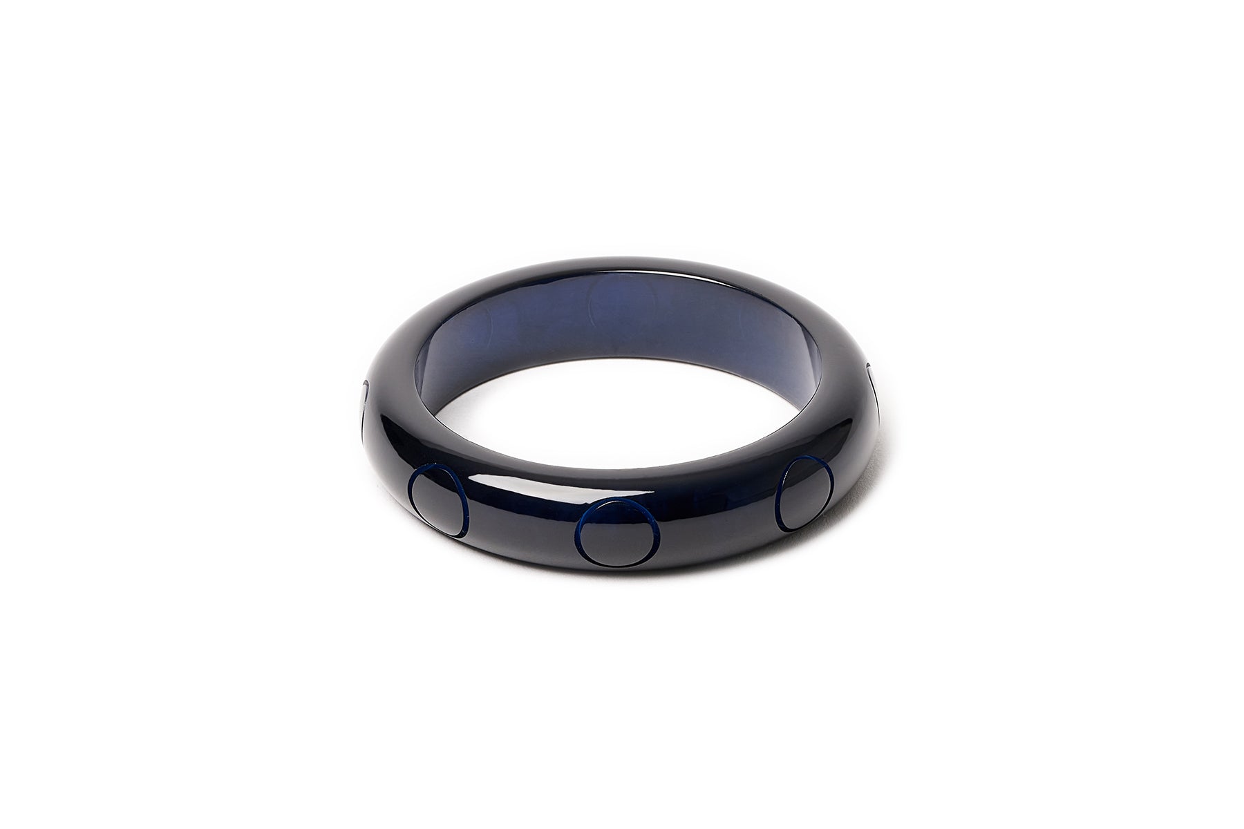 Splendette vintage inspired 1940s style carved fakelite small size Midi Black Bristol Blue Maiden Bangle 