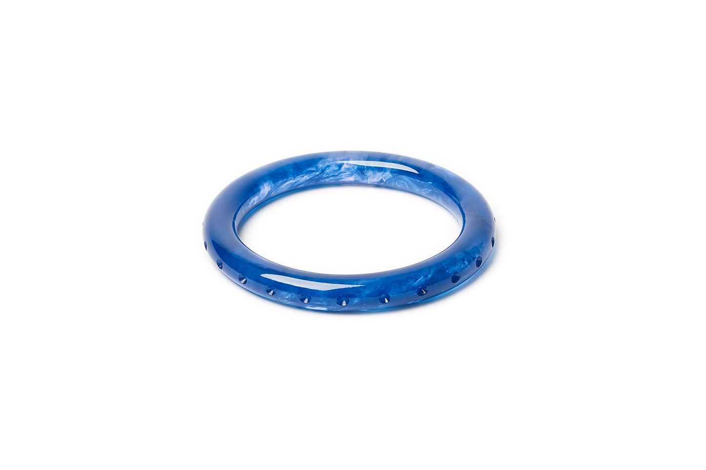 Splendette vintage inspired 1940s style carved small size Narrow Bristol Blue Fakelite Maiden Bangle