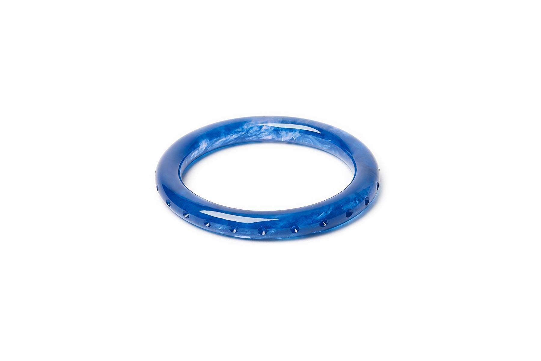 Splendette vintage inspired 1940s style carved small size Narrow Bristol Blue Fakelite Maiden Bangle