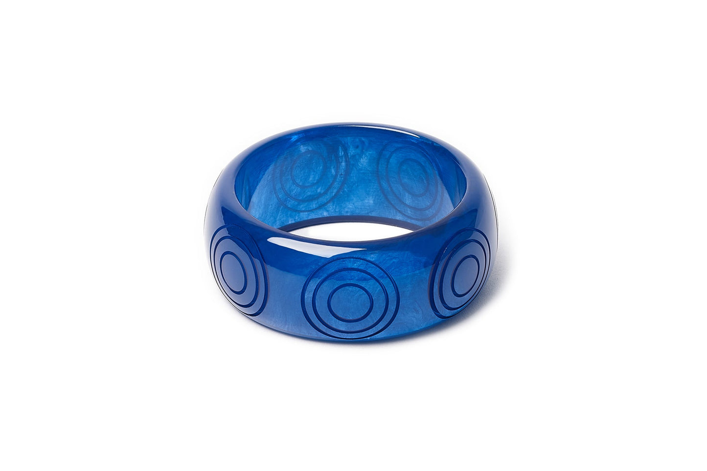 Splendette vintage inspired 1940s style carved small size Wide Bristol Blue Fakelite Maiden Bangle
