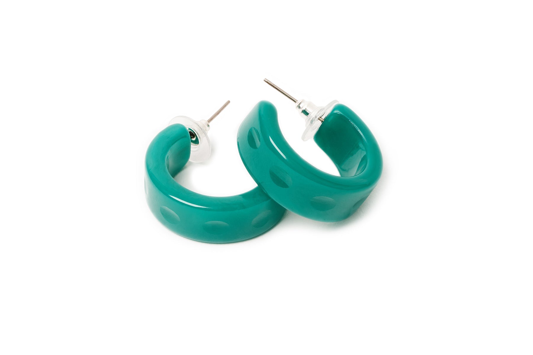 Splendette vintage inspired Art Deco style carved green Drille Fakelite Hoop Earrings