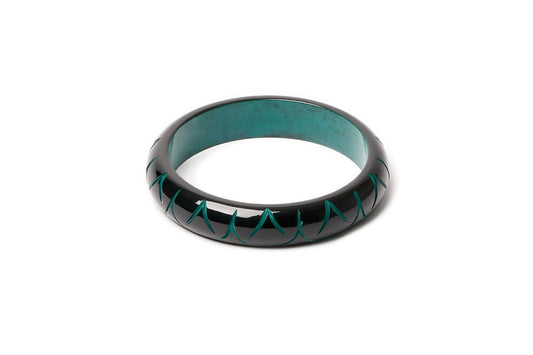 Splendette vintage inspired Art Deco style carved green fakelite Midi Black Drille Bangle