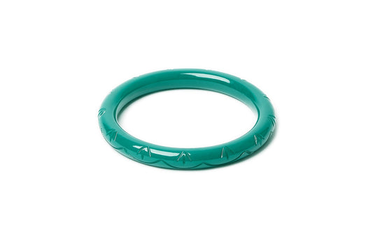 Splendette vintage inspired Art Deco style carved green Narrow Drille Fakelite Bangle