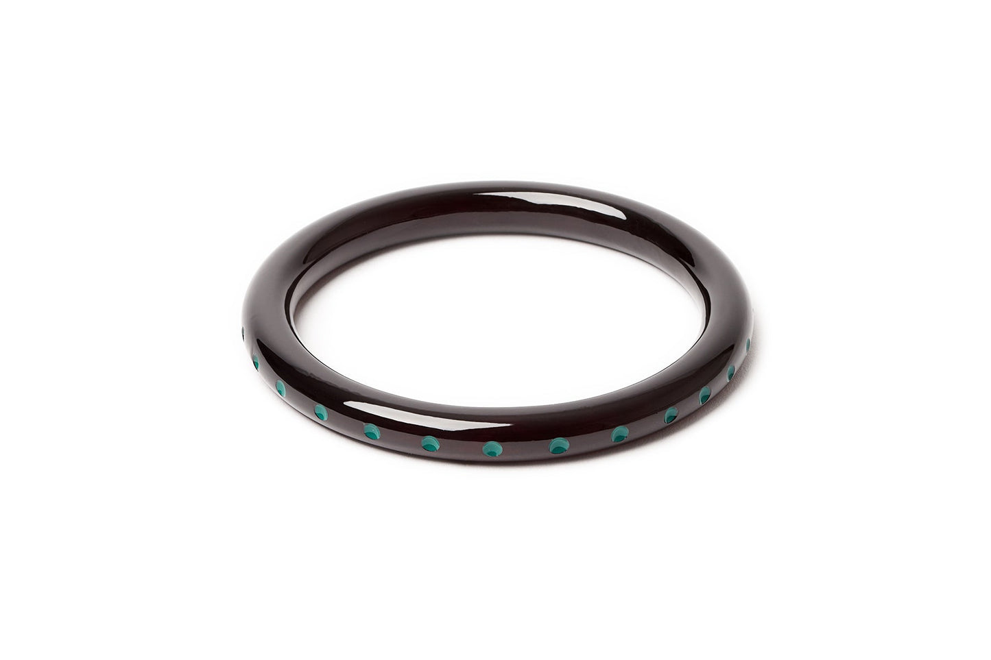 Splendette vintage inspired Art Deco style carved green fakelite large size Narrow Black Drille Duchess Bangle