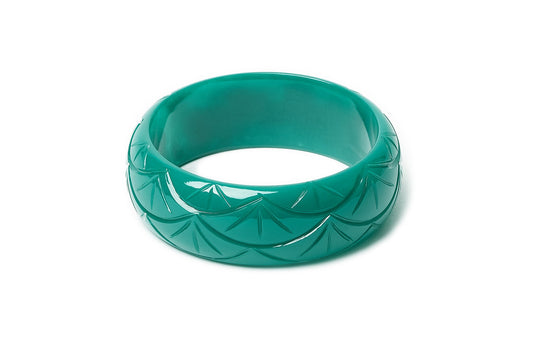 Splendette vintage inspired Art Deco style carved green large size Wide Drille Fakelite Duchess Bangle