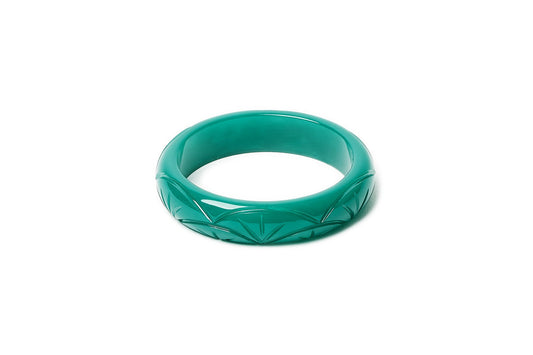 Splendette vintage inspired Art Deco style carved green small size Midi Drille Fakelite Maiden Bangle