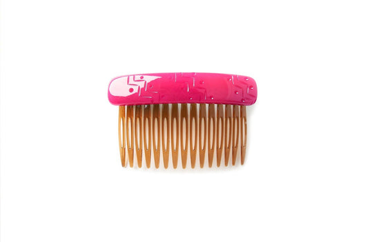 Splendette vintage inspired 1940s Bakelite style carved pink Magenta Fakelite Hair Comb