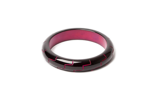 Splendette vintage inspired 1940s Bakelite style carved pink fakelite Midi Black Magenta Bangle