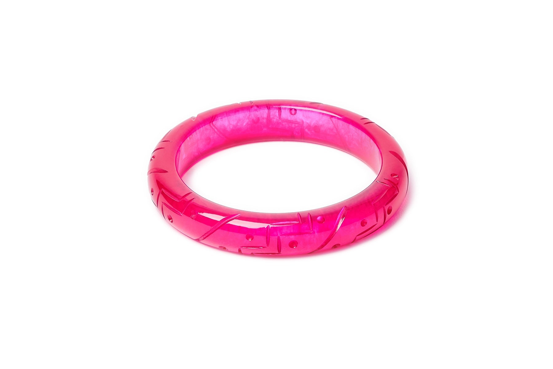 Splendette vintage inspired 1940s Bakelite style carved pink Midi Magenta Fakelite Bangle