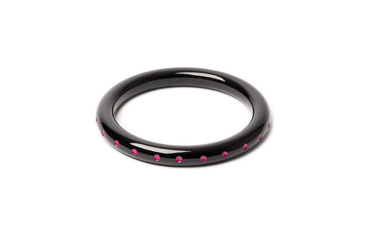 Splendette vintage inspired 1940s Bakelite style carved pink fakelite Narrow Black Magenta Bangle