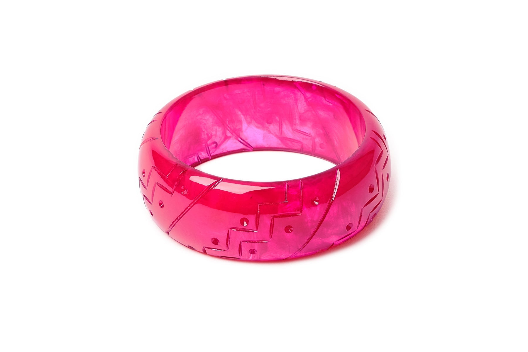 Splendette vintage inspired 1940s Bakelite style carved pink Wide Magenta Fakelite Bangle