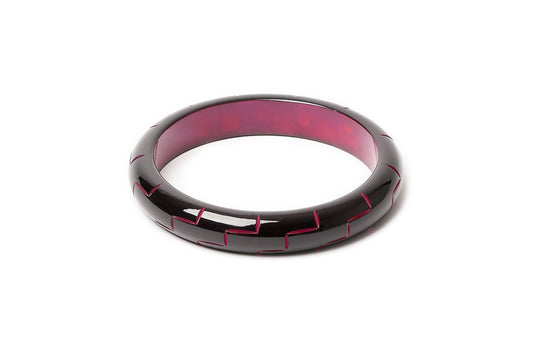 Splendette vintage inspired 1940s Bakelite style carved pink fakelite large size Midi Black Magenta Duchess Bangle