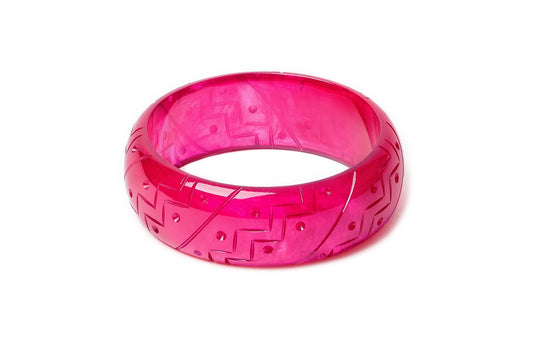 Splendette vintage inspired 1940s Bakelite style carved pink large size Wide Magenta Fakelite Duchess Bangle