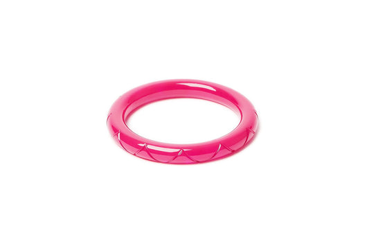 Splendette vintage inspired 1940s Bakelite style carved pink small size Narrow Magenta Fakelite Maiden Bangle