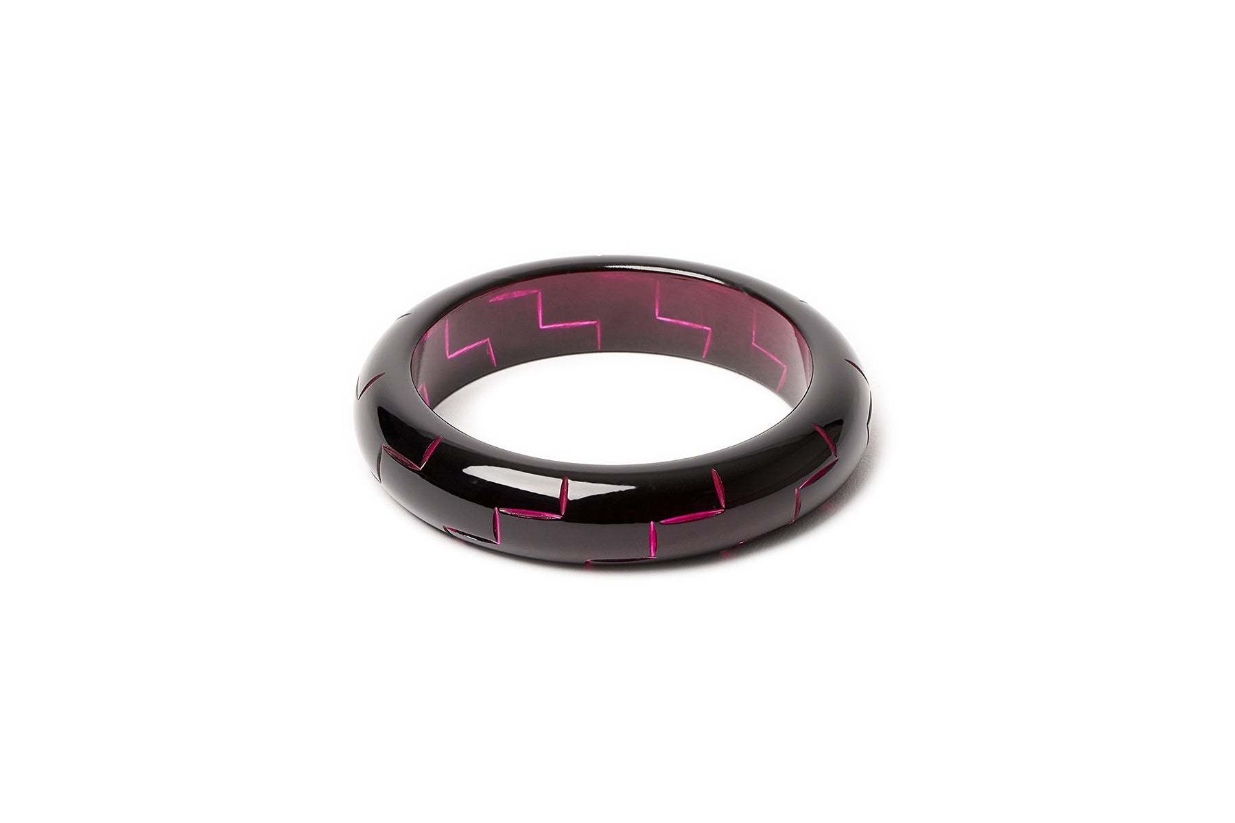 Splendette vintage inspired 1940s Bakelite style carved pink fakelite small size Midi Black Magenta Maiden Bangle