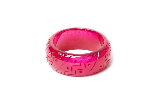 Splendette vintage inspired 1940s Bakelite style carved pink small size Wide Magenta Fakelite Maiden Bangle