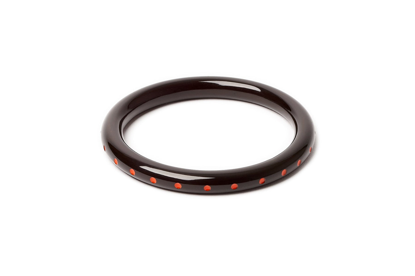 Splendette vintage inspired 1940s style carved orange large size Narrow Black Paprika Fakelite Duchess Bangle