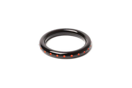 Splendette vintage inspired 1940s style carved orange small size Narrow Black Paprika Fakelite Maiden Bangle